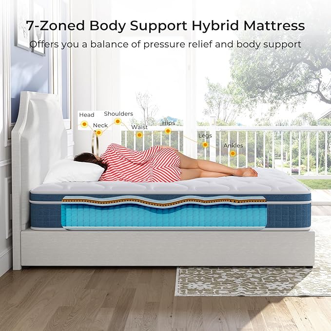 Queen Mattress 10 Inch, Hybrid Queen Bed Mattress with Individual Pocket Springs and Pressure-Relieving Memory Foam, Breathable, Medium Firm Mattress in a Box Queen Size 80"x60"x10"
