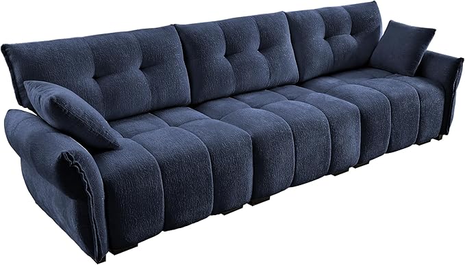 Modern Chenille Fabric 3-Seat Sofa w/ 2 Pillows, Premium Upholstery Living Room Couch with Tufted Backrest & Comfortable Armrests and High-Resilience Memory Foam Cushions,Blue