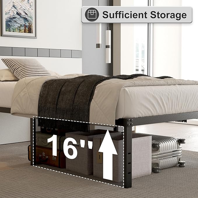 18 Inch Twin XL Bed Frames with Black Bed Cover, Metal Bed Frame Twin XL No Box Spring Needed, Heavy Duty Mattress Foundation, Easy Assembly, Noise Free