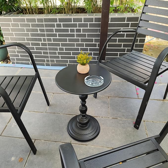 Benkyo Black Round End Side Table Modern Metal Pedestal Spindle Side Tables for Living Room Bedroom，Black