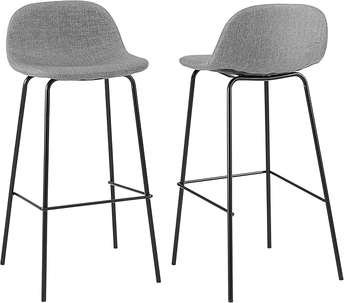 Crosley Furniture Riley Upholstered Seat Bar Stools Set of 2, Gray/Matte Black
