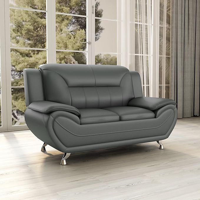Container Furniture Direct Michael Modern Faux Leather Upholstered Stainless Steel Legs Living Room, Chair, Loveseat, Sofa, Red