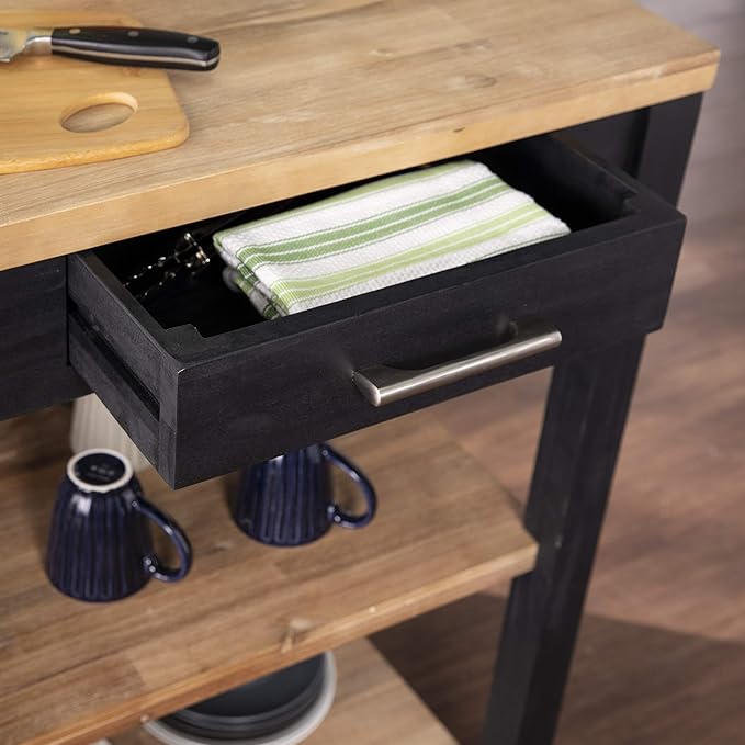 SEI Furniture Berinsly Expandable Freestanding Kitchen Island, Black, Natural