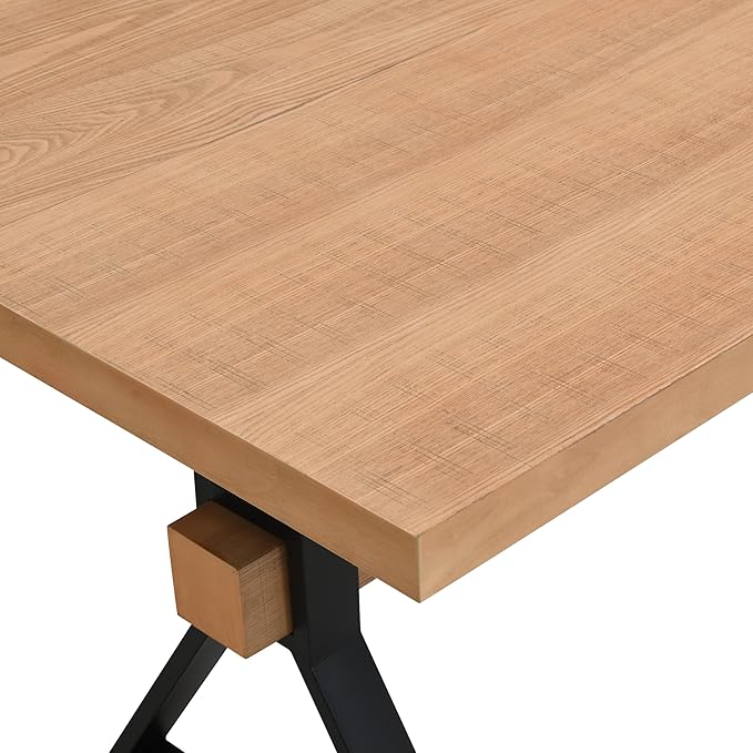 Christopher Knight Home Keyats 63 Inch Dining Table for 6 People, Modern Farmhouse Kitchen Table with X-Shaped Metal Legs, Rectangular Dinner Furniture for Dining Room, Home Office, Natural