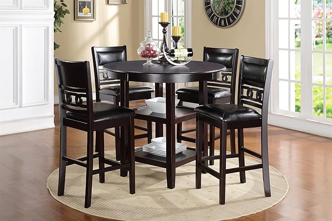 New Classic Furniture Gia 5-Piece Round Counter Height Set with 1 Dining Table and 4 Chairs, 42", Ebony