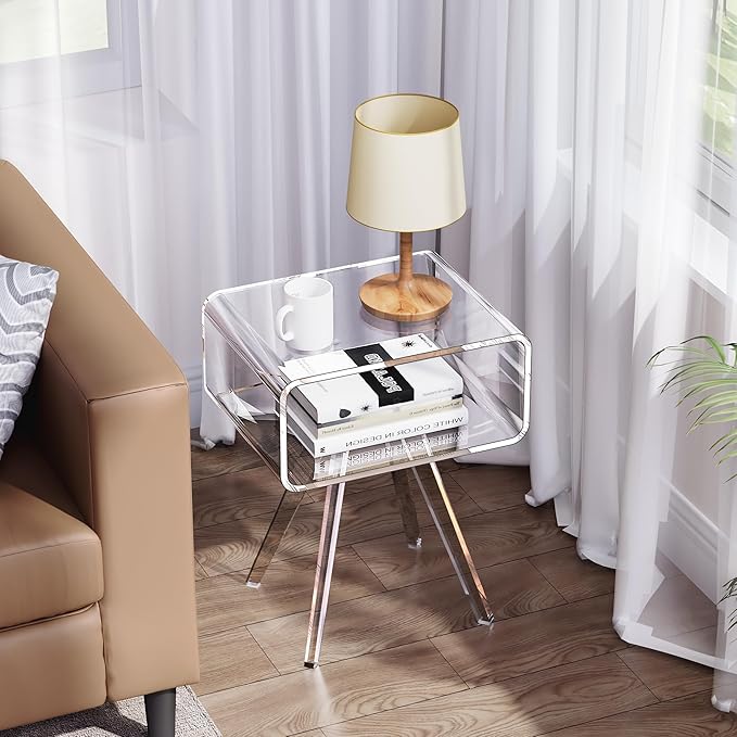 Acrylic Side Table, Acrylic Nightstand Bedside Table for Bedroom (Clear, 16.1'' x 11.8'' x 19.7'')