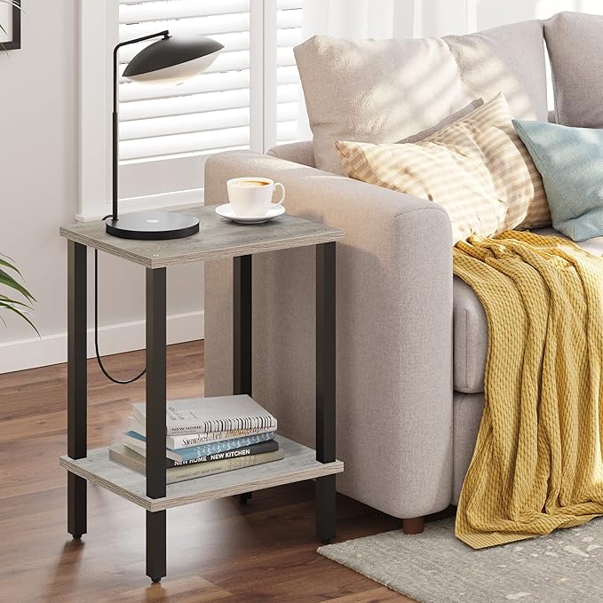 TUTOTAK End Table, Set of 2, Side Table, Nightstand, 2-Tier Storage Shelf, Sofa Table for Small Space, Living Room, Bed Room TB01BG035