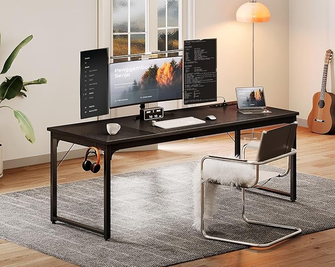 Coleshome 71 Inch Computer Desk with USB Ports, Large Office Desk, Long Study Student Writing Desk, Black