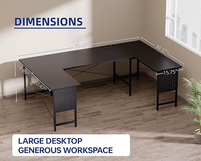 Pamray 71 Inch Large Computer Desk with Power Outlets,U Shaped Corner Desk for Home Office Work and Gaming Orange