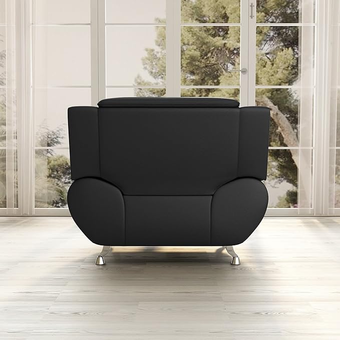 Container Furniture Direct Michael Modern Faux Leather Upholstered Stainless Steel Legs Living Room, Chair, Black