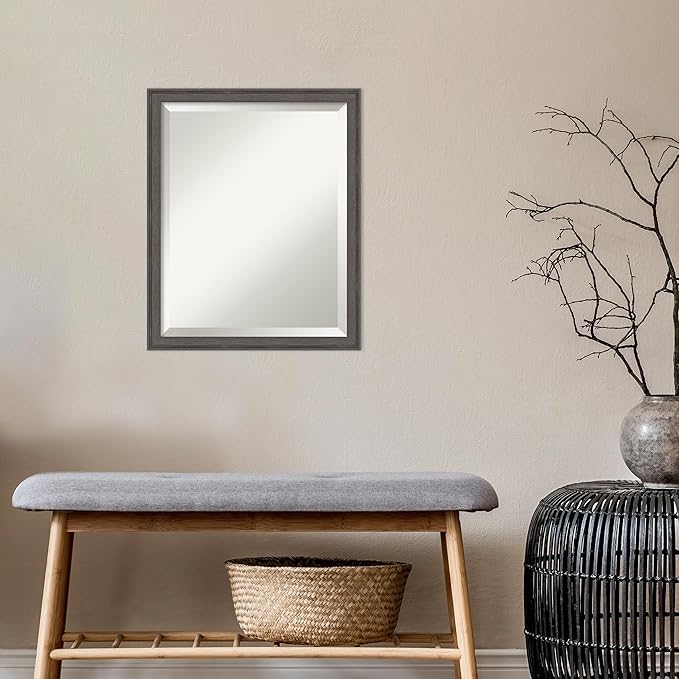 Amanti Art Silver Bathroom Mirror for Over Sink, 22x18 Florence Pewter Rectangle Vanity Mirror, Small Casual Frame, Hangs Horizonally and Vertically, Bathroom Wall Decor, Beveled Edge from WI, USA