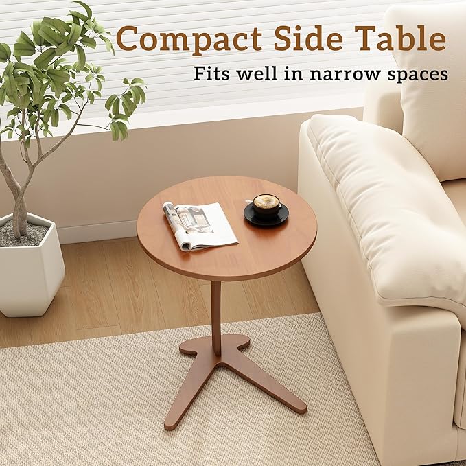 Wood Round Side Table: 17 '' Modern C Shaped End Table Nightstand with Natural Solid Wood, Small Bedside Table for Living Room, Bedroom, Farmhouse, Small Spaces (Large)