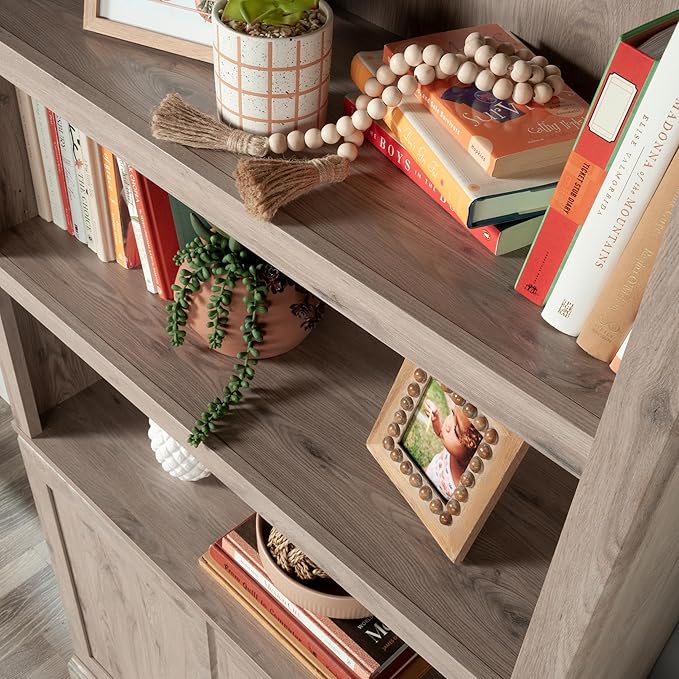 Sauder Miscellaneous Storage 5-Shelf Bookcase with Doors, L: 35.28" x W: 13.23" x H: 69.76", Laurel Oak Finish
