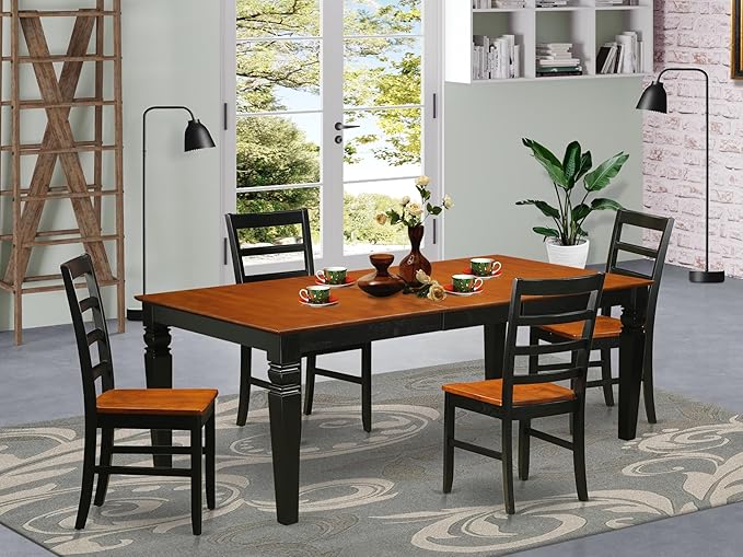 East West Furniture LGPF5-BCH-W 5 Piece Modern Dining Table Set Includes a Rectangle Wooden Table with Butterfly Leaf and 4 Kitchen Dining Chairs, 42x84 Inch, Black & Cherry