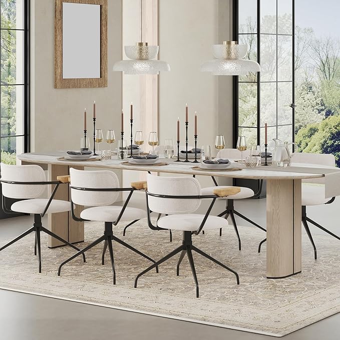 Modern Swivel Dining Chairs Set of 2 with Arms,Upholstered Comfortable Dining Room Chairs, Wooden Armrests & Sturdy Metal Frame, Stylish Kitchen & Dining Table Chairs for Modern Décor