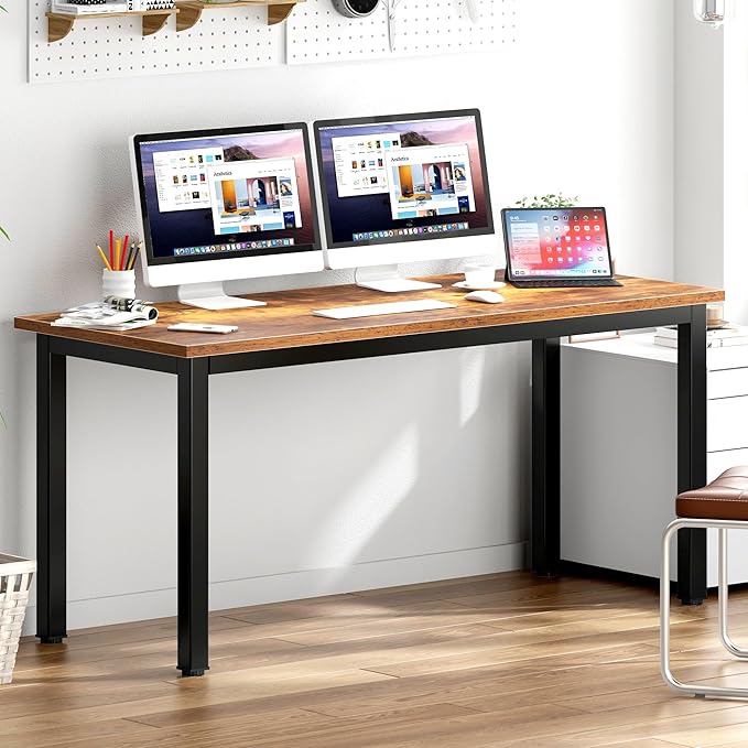 DlandHome Computer Desk Home Office Table Writing Desk Study Table Gaming Desk Worstation (63 inch, Retro)