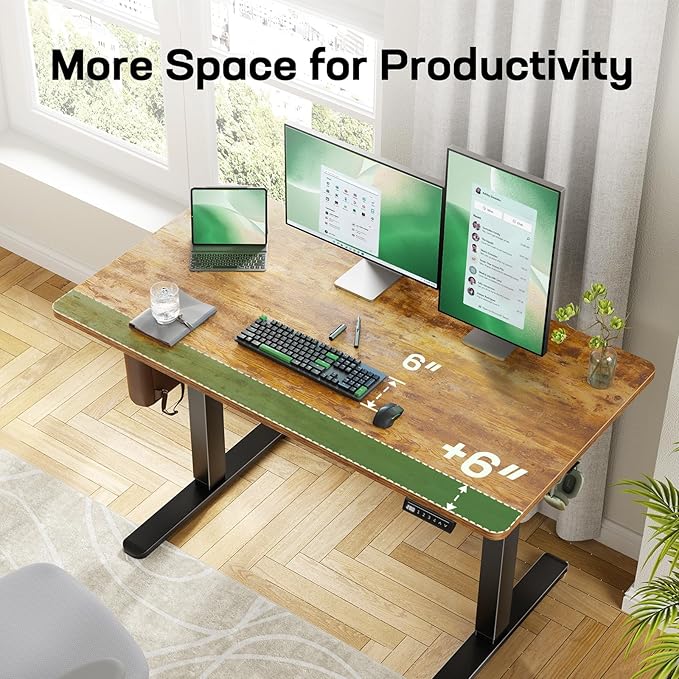 Marsail Electric Standing Desk with One-Piece Desktop,55 x 30 inch Height Adjustable Office Gaming Computer Desk with Deeper Tabletop,Home Office Stand up Desk with 4 Memory Presets, table for Bedroom