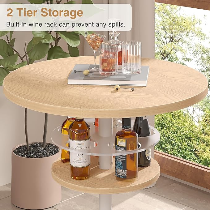 VECELO 36” High Top Bar Table, Sturdy Frame with Metal Base for Cocktail, Pub, Easy Assembly, Oak