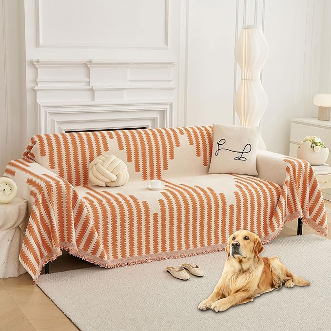 HAOMAIJIA Boho Sofa Covers Couch Covers for 3 Cushion Couch Sofa Pet Friendly Soft Thick Non Slip Couch Cover for Dogs Washable Sectional Couch Covers L Shape Furniture Protector (Orange, 71"x118")