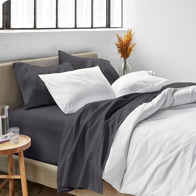 Bare Home Short Queen Sheet Set - 1800 Ultra-Soft Microfiber - Double Brushed - Deep Pockets - Easy Fit - 4 Piece Set - Bed Sheets (Short Queen, Forged Iron Grey)