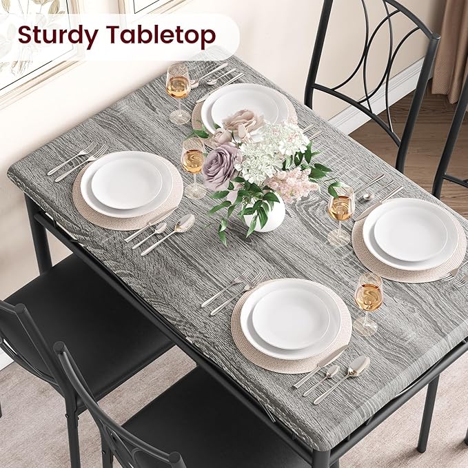 CABIHOME Dining Table Set, 5 Piece Rectangle Dining Kitche Table Set for 4 with 4 Upholstered Chairs, Dining Table Set for Small Space, Apartment, Retro Gray
