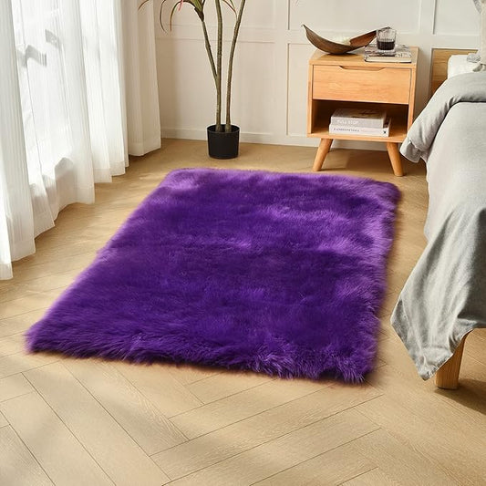 duduta Purple Faux Sheepskin Fur Rug 3x5 ft, Fluffy Shag Bedroom Dorm Nursery Playroom Carpet Rug Non Slip Washable