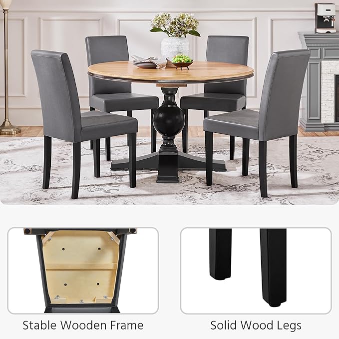 Yaheetech Dining Chairs Set of 6 Faux Leather Modern Dining Room Chairs with Rubberwood Legs and Padded Seat for Kitchen/Living Room/Restaurant, Dark Gray