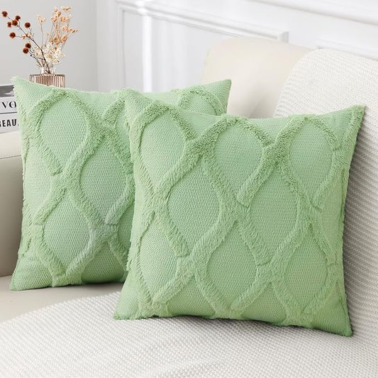 decorUhome Throw Pillow Covers 24x24 Inch Set of 2, Soft Plush Faux Fur Wool Sage Green Couch Pillow Covers, Decorative Neutral Pillow Cases for Bed Sofa Living Room Home Decor