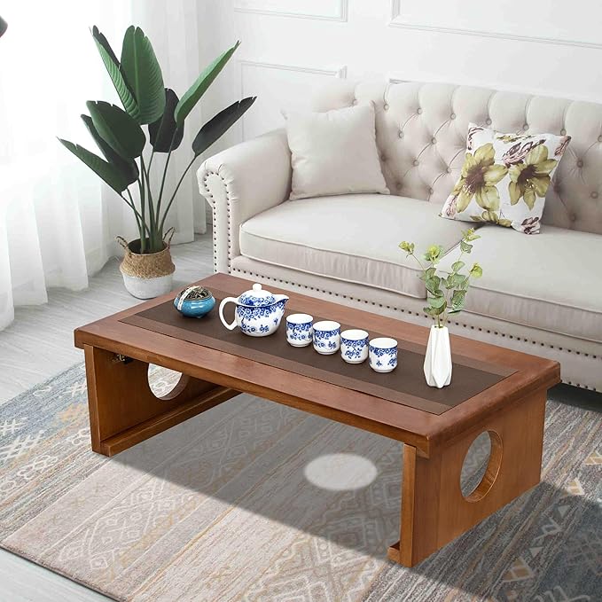 Foldable Japanese Coffee Table，Folding Japanese Floor Table，Natural Brown Coffee Table, Minimalist Tatami Table, Suitable for Living Room,Dining Room, Etc. (Natural Brown, 39.4″x19.7″x11.8″)