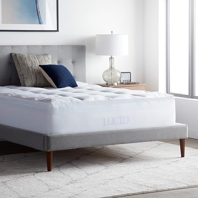 LUCID 4 Inch Down Alternative and Gel Memory Foam Mattress Topper - Three Toppers In One - Full , White