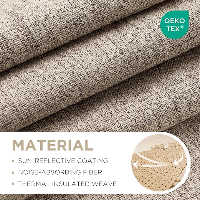 Joydeco Blackout Curtains for Bedroom - 100% Light Blocking 2 Panels Set Linen Drapes 66" W x 108" L, Thermal Insulated Room Darkening Curtains, Linen Textured for Living Room, Rod Pocket & Back Tabs