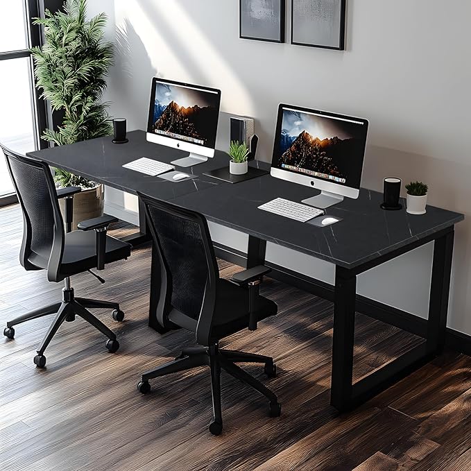Kaboon Universal Tabletop 55"x27.5", Solid One-Piece Melamine Table Top, Double Desk L-Desk DIY, Home and Office Countertop, Cloud Atlas/Black Marble