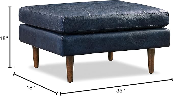 POLY & BARK Napa Ottoman in Full-Grain Semi-Aniline Italian Tanned Leather in Midnight Blue