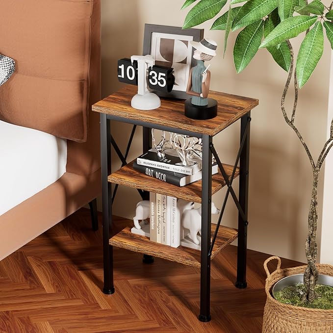 VECELO Modern Nightstands X-Design Side End Table Night Stand with Storage Shelf for Bedroom,Living Room,