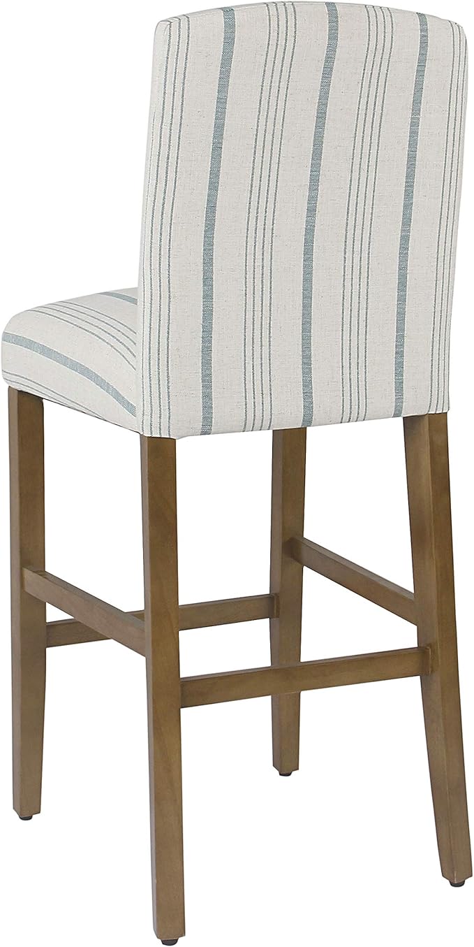 HomePop Parsons Classic Upholstered High Back Curved Top Barstool, 29-inch, Blue Calypso Stripe