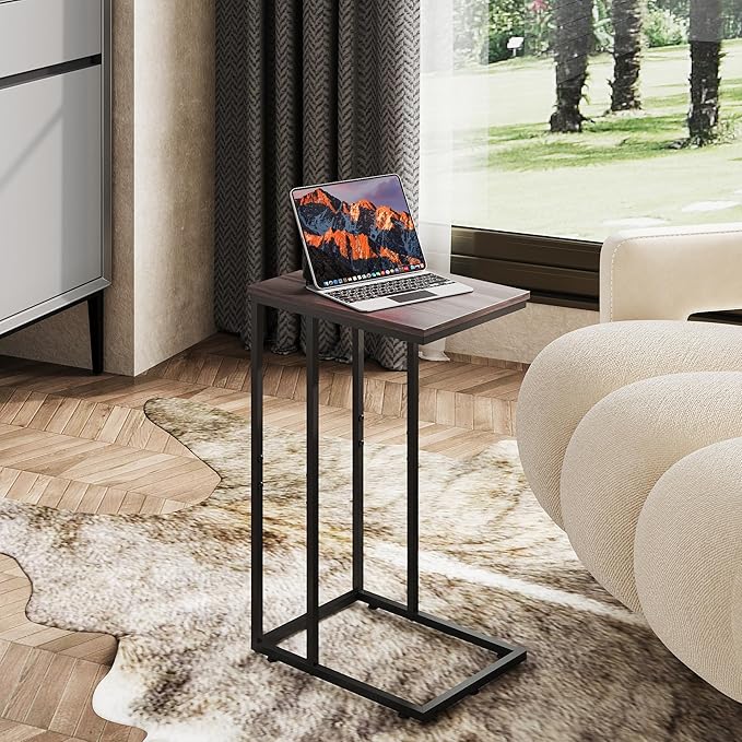 WLIVE Small Side Table, C Shaped End Table for Couch, Sofa and Bed, Tv Tray Table That Slides Under for Living Room, Bedroom, Bedside, Gray and Black