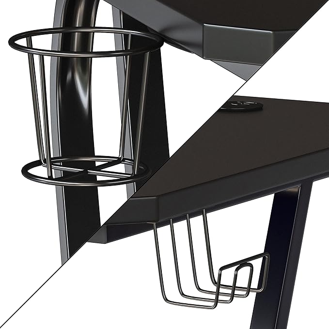 Flash Furniture Fisher Gaming Desk - Black Ergonomic Computer Desk - 51.5" Gamers Table with Cup Holder and Headphone Hook