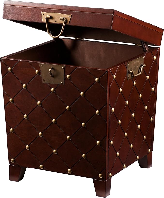 SEI Furniture Nailhead Storage Trunk End Table, Espresso