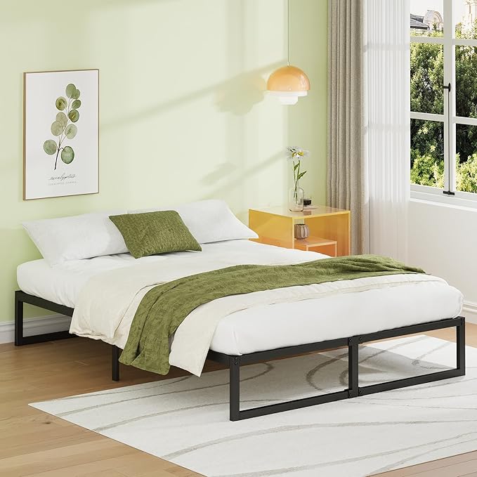 EMODA 12 Inch Full Size Bed Frame Heavy Duty Metal Platform No Box Spring Needed, Easy Assembly Noise Free, Black