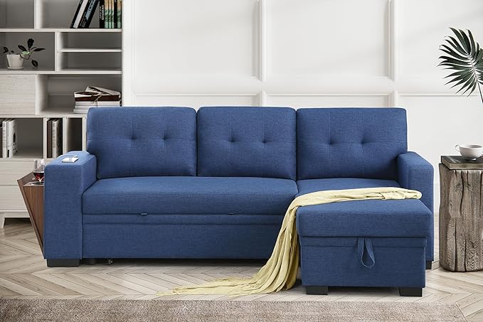 Devion Furniture Maison 4-in-1 Convertible L Shaped Couch with Pull Out Bed and Storage, Sectional Sleeper Sofa with Reversible Chaise for Living Room, Apartment, Bedroom, Office