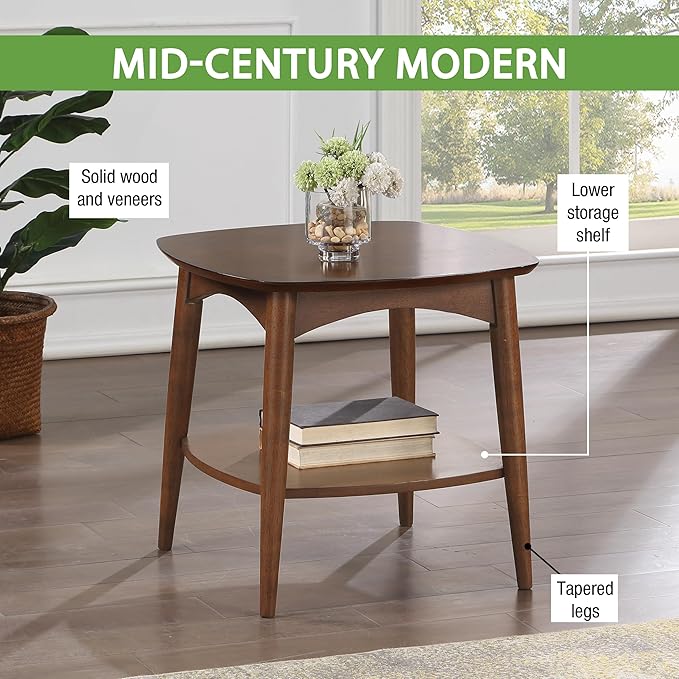 OSP Home Furnishings Copenhagen Mid-Century Moderm Accent Table with Storage Shelf, Walnut Finish