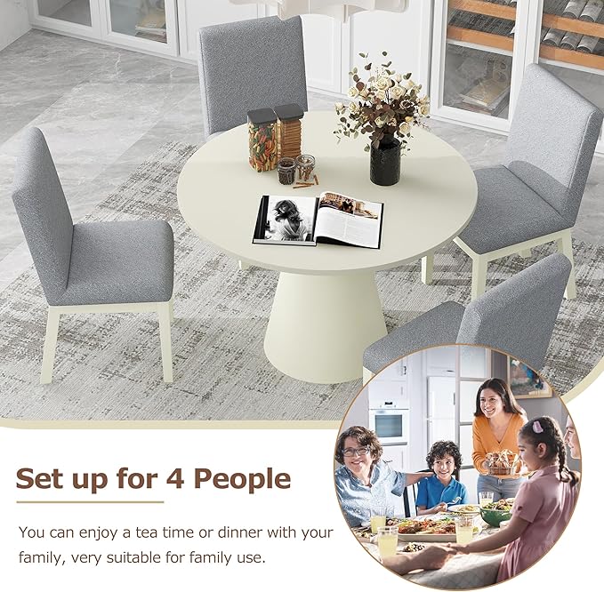 ERYE Contemporary Wooden Round Dining Table, More Decorative Rubber Wood Diningtable for Living Space