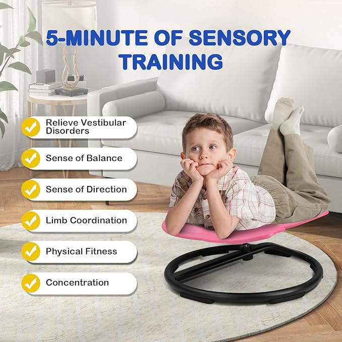 Kids Sensory Swivel Chair, Autism Spinning Chair for Kids Sensory, Autism Sensory Products Sit and Spin 360° Spinning Seat for Autistic ADHD Kids Indoor Outdoor Play (Pink)