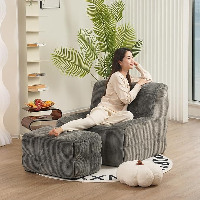 N&V CUBICUS Single Seated Foam Sofa, Armless Floor Sofa with Matching Ottoman, All New Hybrid Foam Design (Frost Gray)