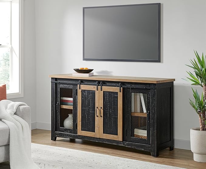 Martin Svensson Home Rustic 65" Black and Driftwood Solid Wood TV Stand with Storage
