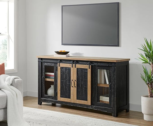 Martin Svensson Home Rustic 65" Black and Driftwood Solid Wood TV Stand with Storage
