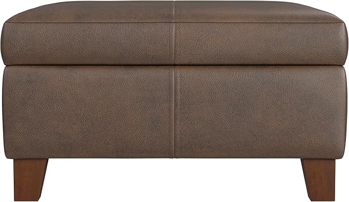 HomePop Home Decor |K2380-E910 | Luxury Large Faux Leather Square Storage Ottoman | Ottoman with Storage for Living Room & Bedroom, Brown Faux Leather