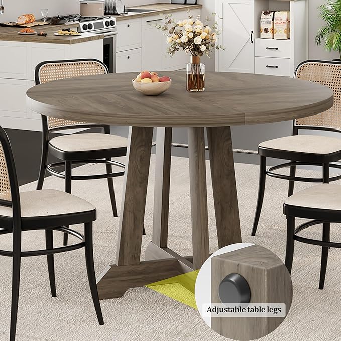 GarveeHome Round Dining Table for 4,Kitchen Dining Room Circle Dinner Pedestal Table,Space Saving Wood Kitchen & Dining Room Furniture,Grey 47-inch Diameter