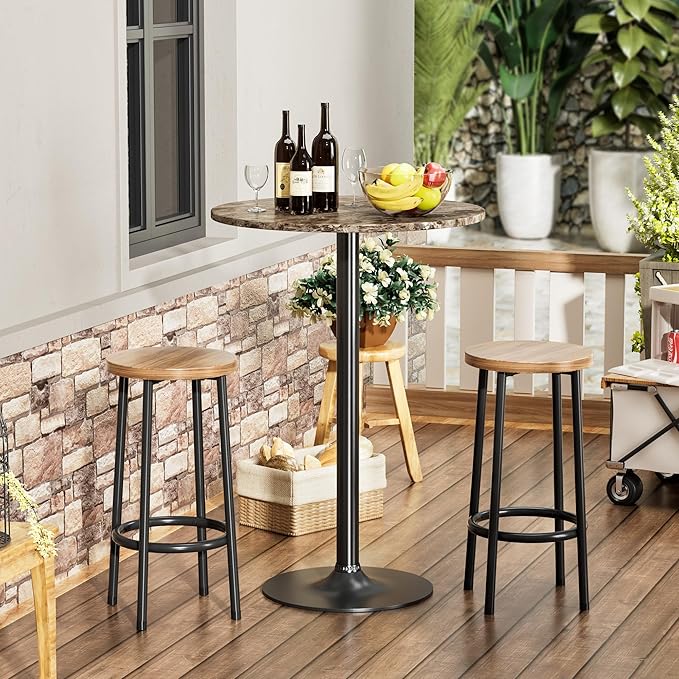 Shahoo Round Bar Table, Cocktail Tables with Metal Base & MDF Top, for Bistro Pub, Cafe, Faux Marble