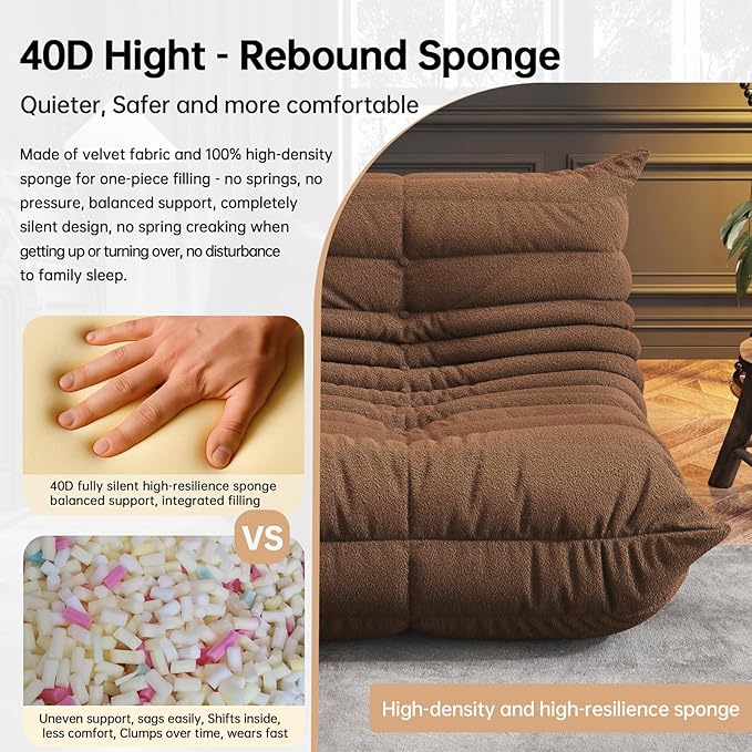 Bean Bag Chairs for Adults, BeanBag Reading Chair Memory Foam Couch, Floor Chair Soft Teddy Material, Comfy Reading Nook Chairs for Bedroom Living Room Office (Brown)